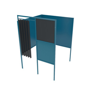 Free Standing 5' x 5' Welding Booth Add-on in structural gray color with black curtain and #10 observation window