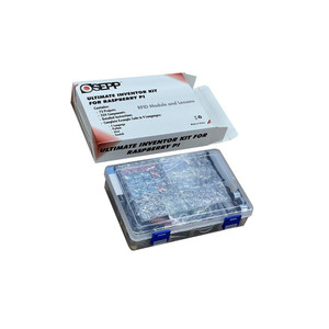 white cardboard box for osepp ultimate inventor kit with blue molded case containing parts