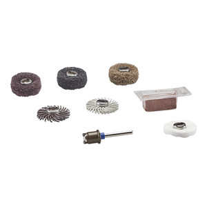 all 8 pieces of Dremel EZ Lock Sanding and Polishing Kit including 3 buffs, 2 brushes, and EZ lock mandrel