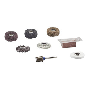all 8 pieces of Dremel EZ Lock Sanding and Polishing Kit including 3 buffs, 2 brushes, and EZ lock mandrel