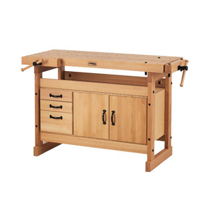 Sjobergs Nordic Pro Workbench is made of beech wood for durability and longevity and has 2 cupboards and 3 drawers Sjobergs Nordic Pro Workbench is made of beech wood for durability and longevity and has 2 cupboards and 3 drawers