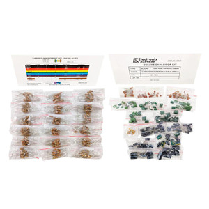 This combo set includes one 1/2 Watt Resistor Kit and one Deluxe Capacitor Kit for 575 pieces total