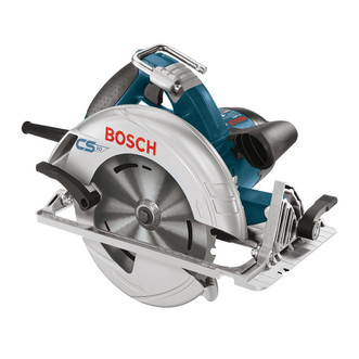 blue bosch 7-1/4" circular saw with 15 amp motor and lightweight silver magnesium upper and lower guards