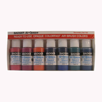 set of seven badger air-opaque paints in scarlet, magenta, orange, violet, indigo, aqua and turquoise