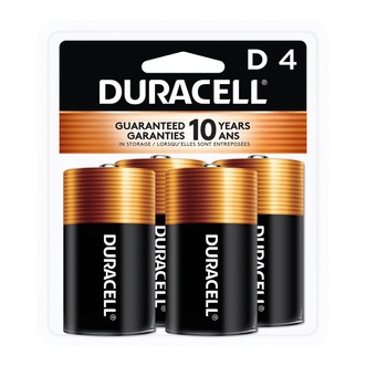 Duracell Coppertop Alkaline Battery, D, 4-Pack