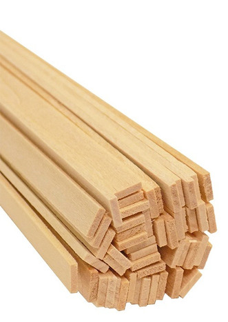 cut end of 50-pack bundle of light-colored bud nosen 1/16"H x 1/4"W x 24"L basswood strips