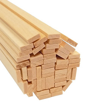 cut end of 50-pack bundle of light-colored bud nosen 1/8"H x 3/8"W x 24"L basswood strips