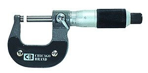 Chicago Brand 0-1" Outside Micrometer has machine-cut graduations, calibration wrench included