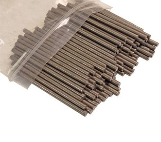 open plastic bag of 100 brown 1/8" x 2-1/2" wheel axles for balsa wood or basswood co2 dragster cars