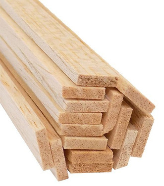 end of a bundle of light-colored balsa wood strips