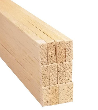 end of a bundle of light-colored balsa wood strips