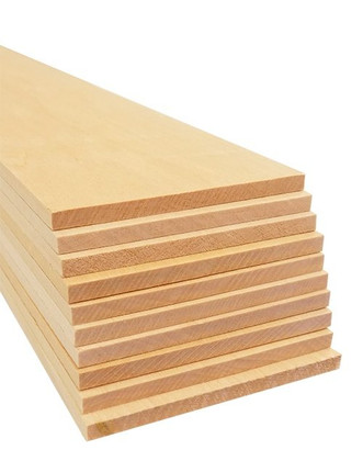tiered stack of 3/16" x 3" x 24" Bud Nosen basswood sheets for architectural or engineering models