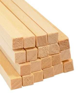 cut end of 20-pack bundle of light-colored bud nosen 1/4"H x 1/4"W x 24"L basswood strips