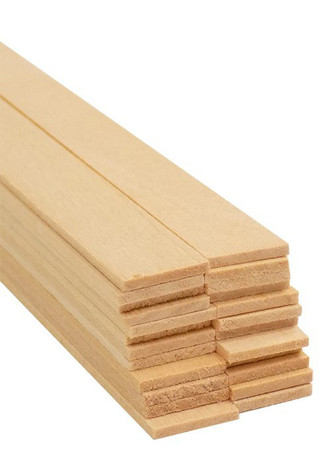 cut end of 24-pack bundle of light-colored bud nosen 1/16"H x 1/2"W x 24"L basswood strips