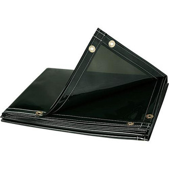 folded 6' x 6' dark green transparent vinyl Flame Retardant Safety Welding Curtains with grommets