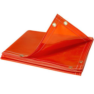 folded 4' x 6' orange transparent vinyl Flame Retardant Safety Welding Curtains with grommets