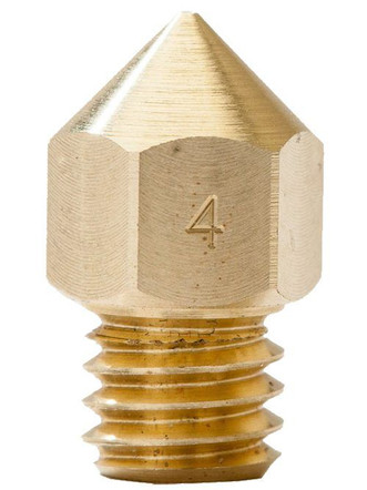 gold screw with pointed hexagon shaft and pointed tip that has number 4 printed on one side