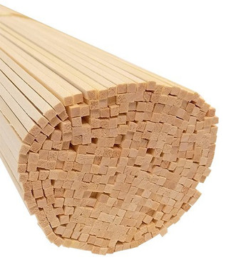cut end of 360-pack bundle of light-colored bud nosen 1/8"H x 1/8"W x 24"L basswood strips
