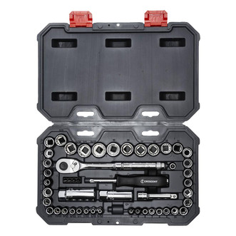 crescent 50-piece socket set includes 6-point and 12-point standard SAE and metric sockets and more
