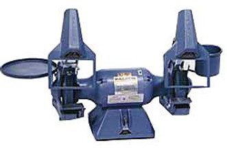 dark blue baldor 7" industrial bench model grinder with 208-230/460V, 1/2 HP, 3,600 RPM, 3 phase motor