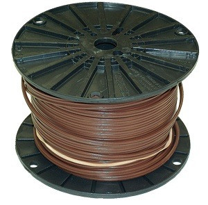 black spool with 250' of brown coleman cable parallel 18 gauge plastic covered cord for powering lamps