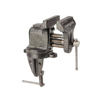 gray columbian light duty bench vise has clamp-on swivel base, 3"width, 2" opening, 2-5/8" throat depth