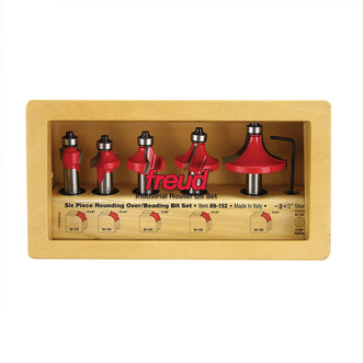 Freud 5-Piece industrial red Round Over/Beading Bits with 1/2" Shank in wooden shadow box case