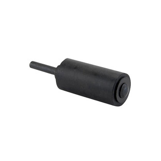 black sanding drum with 1/4" diameter shank is connected to 2" long cylindrical head with 1-1/2" diameter
