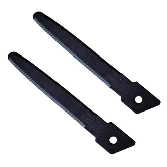 two black stainless steel 3" sawtooth blades with non-stick coating for Canary Pro box cutters