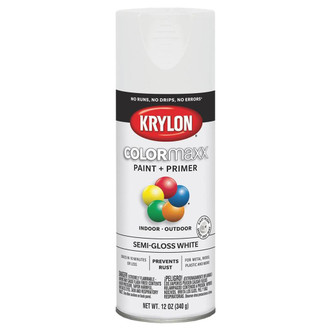Krylon COLORmaxx Spray Paint + Primer, Semi-Gloss White