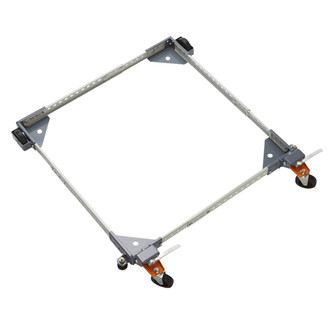 all-steel square frame with foot-operated steel locking levers on wheels adjusts in 1" increments