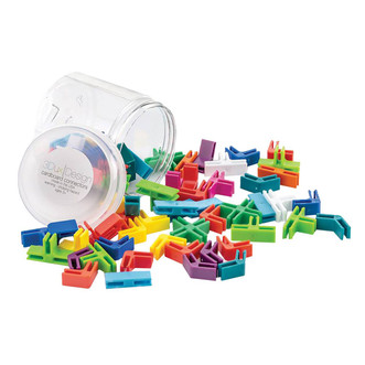 clear plastic jar and lid with several 3dux design jumbo connectors in various colors and shapes
