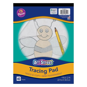 cover of 40 sheet 9" x 12" art street tracing pad has child's drawing of bee being traced by pencil