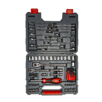 70-Piece Mechanic's Tool Set includes combination wrench, sockets, extensions, ratchets and case