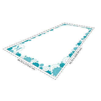 graphic of bird brain finch mat with blue gears around edges surrounded by dotted line with measurements