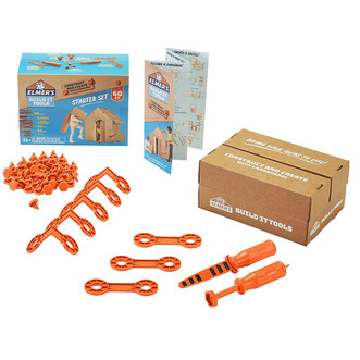 elmer's build it cardboard starter kit with orange screws, brackets, knife, hole punch and screwdriver