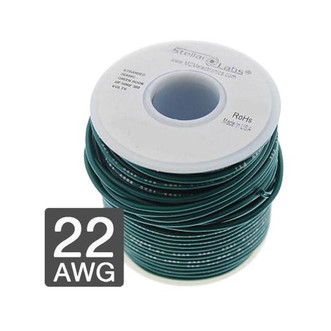 Spool of 25' of green, solid, PVC 22AWG tinned copper hook-up wire for use in point-to-point wiring