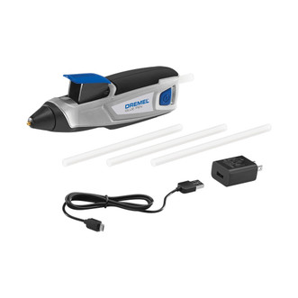dremel 3.6v rechargeable glue pen has led indicator light, 4 glue sticks, usb cable, power adapter