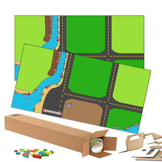 two pieces of 3Dux Design Flexible Sitemap Mat displayed and shown rolled up in box
