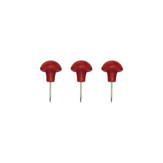 3 red push pins with plastic button heads