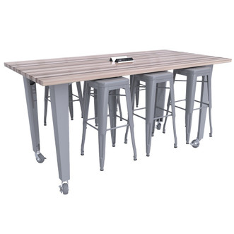 CEF Mobile Workbench, 84"L x 48"W x 30"H, Silver Legs, 8 Silver Stools