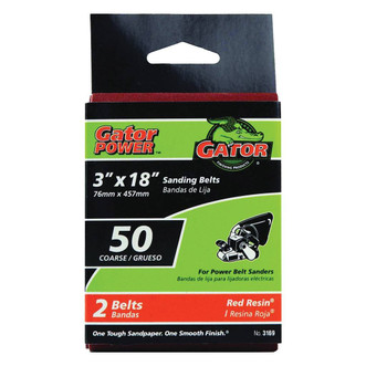 Gator Sanding Belt, 3" x 18", 50 Grit, 2-Pack