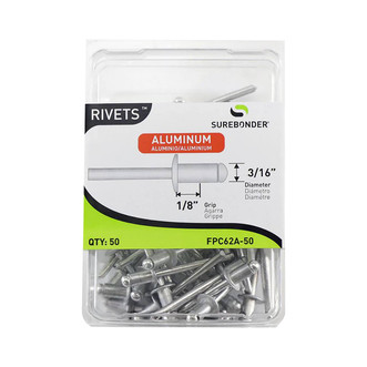 Surebonder Blind Aluminum Rivets, 3/16" dia., 1/8" grip range, 50/pkg.