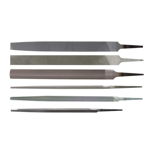Nicholson file set MWF-1. Cut steel, wood, plastics. Includes 10" flat bastard, 10" bastard, 10" half round bastard, 10" round bastard, 10" square bastard, 8" 3-square bastard.