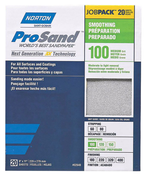 Norton ProSand Premium Sandpaper, 9" x 11", 100 Grit