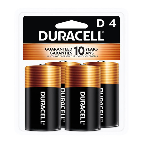 Duracell Coppertop Alkaline Battery, D, 4-Pack