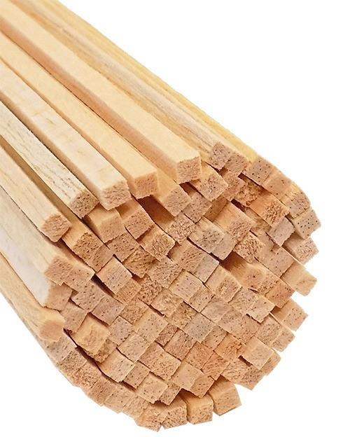 end of a bundle of light-colored balsa wood strips