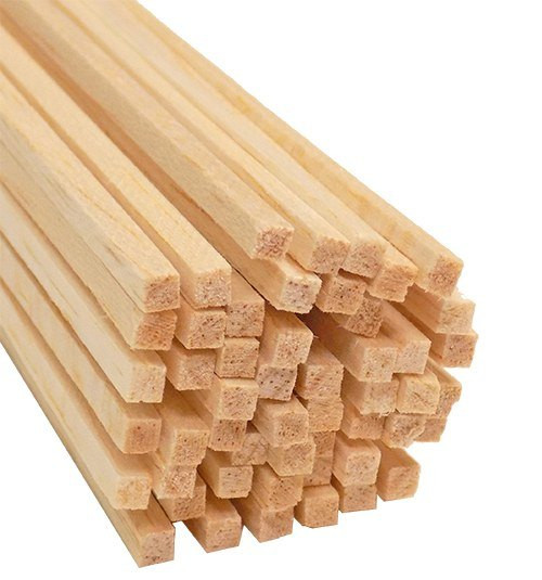 end of a bundle of light-colored balsa wood strips