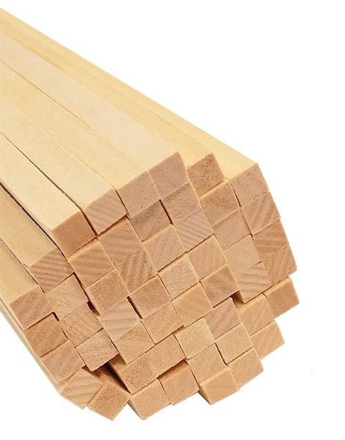 cut end of 50-pack bundle of light-colored bud nosen 1/4"H x 1/4"W x 24"L basswood strips