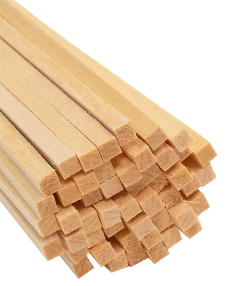 cut end of 50-pack bundle of light-colored bud nosen 1/8"H x 1/8"W x 24"L basswood strips